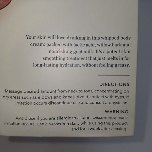 Beekman 1802 SMOOTH with Willow Bark Lactic Acid Goat Milk Body Cream 8 oz New - Picture 3 of 5